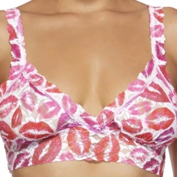 HANKY PANKY PINK RED LIP PRINT STRETCH LACE BRALETTE WOMENS SMALL - Picture 1 of 7